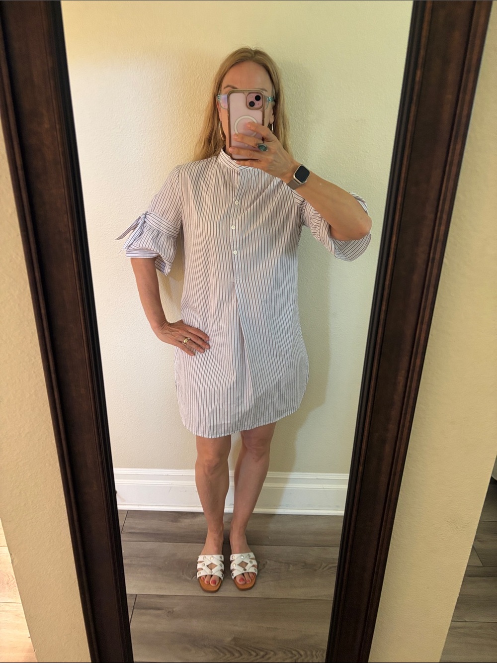 Max Studio Brown Blue and White Striped Mini Shirt Dress